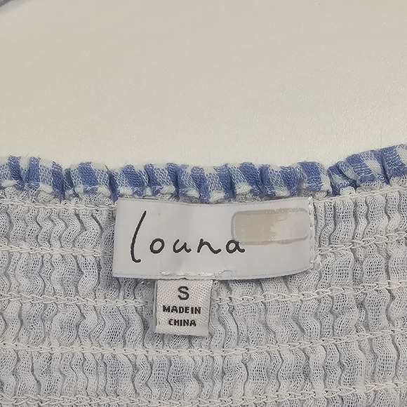 Louna Blue Gingham Smocked Puff Sleeves Size S Cottagecore Boho Beachy Feminine - Picture 4 of 8